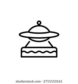 Simple Line Art UFO Hovering Over the Water Surface and Waves