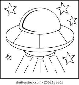 simple line art ufo illustration for coloring page