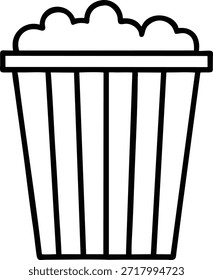 Icono de Vector de arte de línea simple de un cubo de palomitas de maíz. Perfecto para diseños relacionados con películas, menús o íconos de App. Estilo limpio y minimalista, fácilmente escalable para diversas aplicaciones. Blanco y negro, alta resolución.