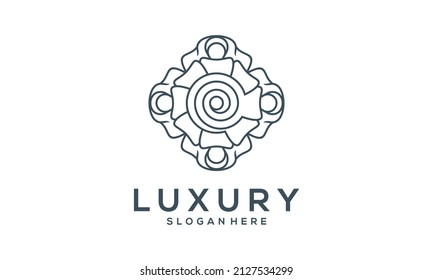 simple line art vector iconic logo of a flower created from circles	