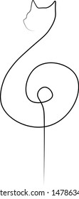 Simple line art, vector illustrated cat and g major, two in one