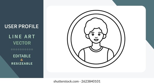 Einfache Linienkunst, Vektorgrafik eines Benutzerprofil-Avatars. Zirkuläres Design, editierbar und in der Größe veränderbar. Geeignet für Webseiten und Apps.