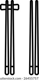 Simple line art vector illustration of chopsticks and chopstick rest on white background | chopsticks, chopstick rest, line art, Japanese food, tableware, minimal