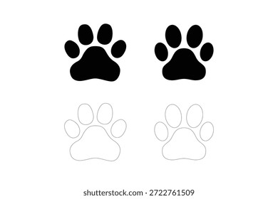  Arte de línea simple y Ilustración vectorial de un diseño de impresión de pata de animal, , aislado, ilustración, Vector, fondo, icono, negro, 