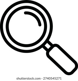 A simple line art vector illustration of a magnifying glass icon. This clean and modern design is perfect for use in user interfaces, websites, mobile applications, and presentations to represent search functionality, zoom, investigation, or data analysis. The minimalist style ensures versatility across various design projects.
