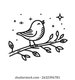 simple line art vector of little bird on a tree branch