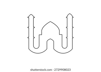 Simple line art vector of a masjid silhouette on white