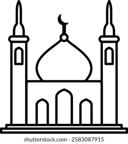 Simple line art vector mosque icon for commercial use