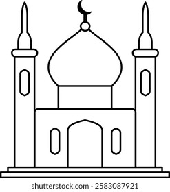 Simple line art vector mosque icon for commercial use