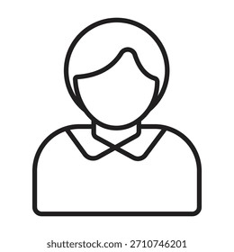 Vector de arte de línea simple de una persona con una camisa de cuello y pelo corto. Adecuado para perfiles de estudiantes, trabajadores de la industria de servicios o gráficos de identidad corporativa.