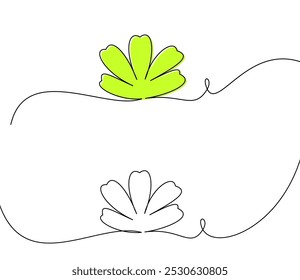 Simple line art with vibrant green and white petals in a flowing abstract composition. Vector illustration.