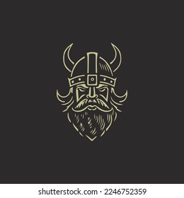 Simple line art viking face logo vector template