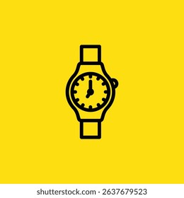 A simple line art watch icon tells time on a yellow background, ideal for representing punctuality or scheduling.