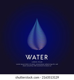 simple line art water drop logo. Vector logo water drop color silhouette on a dark background. EPS 10