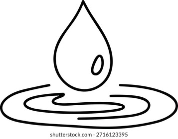 Simples arte de linha de uma gota de água caindo na água com ondulações, conceito de pureza da água