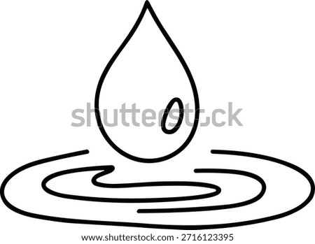 Simple Line Art of a Water Drop Falling into Water with Ripples, water purity concept