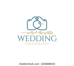 Simple Line Art Wedding Photography Logo design Template