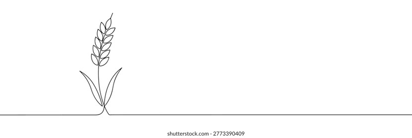 Simple Line Art Wheat Grain Illustration Left Aligned on White Background