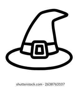 Simple Line Art Witch Hat with Buckle Halloween Costume Icon