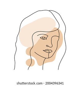 Simple line art woman face. Outline Person illustration on modern style. Abstract girl portrait. clipart