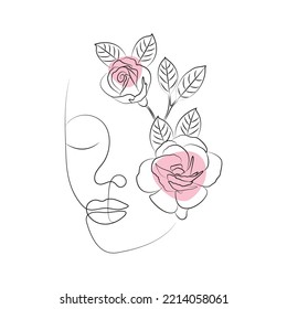 Simple line art of woman with roses vector illustration