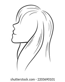 Simple line art of a woman seen from the side on white background