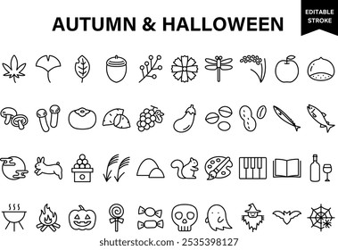 Simple line autumn and halloween vector icon set.