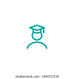 Simple line avatar.  human figure with mortar board cap on head.  flat icon on white background.  student, graduate, senior character. vector university education illustration. 