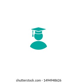 Simple line avatar.  human figure with mortar board cap on head.  flat icon on white background.  student, graduate, senior character. vector university education illustration. 