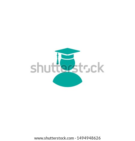 Simple line avatar.  human figure with mortar board cap on head.  flat icon on white background.  student, graduate, senior character. vector university education illustration. 