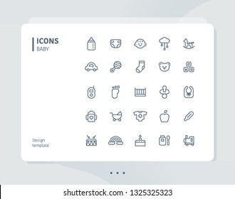 Simple line baby icon set. flat design style minimal vector illustration