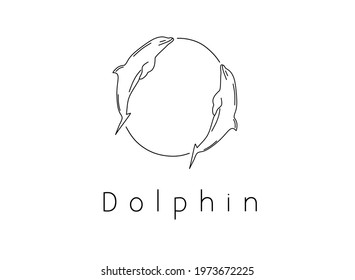 Simple line background dolphin logo illustration.