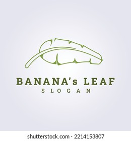 simple line banana leaves logo vector illustration design, food wrap leaf