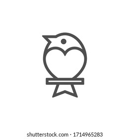 Simple line bird logo with heart symbol for health care, jewelry, natural, eco brand. Park, garden, charity minimal logo. Valentine day love illustration.