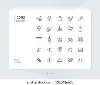Simple line birthday icon set. flat design style minimal vector illustration