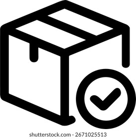 Simple Line Box Checkmark Verified Delivery Success Sign Icon