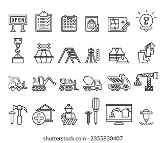 simple line building and construction icons set. modern flat vector icon