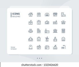 Simple line building icon set. flat design style minimal vector illustration