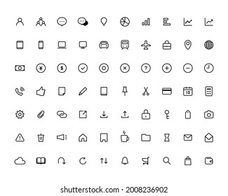 Simple line business icon set.
Lots of icons related to phone, computer, person, graph, traffic, document, email, light bulb, idea, internet, etc.