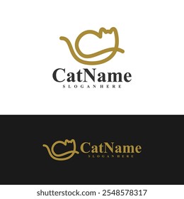 Linha simples Ilustração do vetor do logotipo do gato. Modelo de conceito de design de logotipo Cat