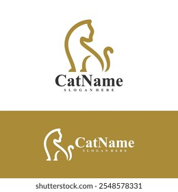 Simple line Cat logo vector illustration. Cat logo design concept template