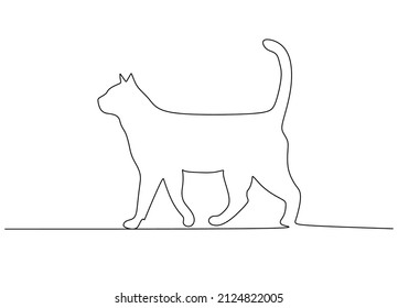 Simple line cats in abstract hand drawn style, minimalist one line drawing vector illustration