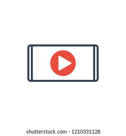 Simple Line of Cell Phone Vector Icon - Video play icon.