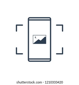 Simple Line of Cell Phone Vector Icon - Mobile photo picture. photograph art