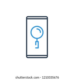 Simple Line of Cell Phone Vector Icon - Phone search magnifying.