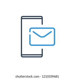 Simple Line of Cell Phone Vector Icon - email and message notification