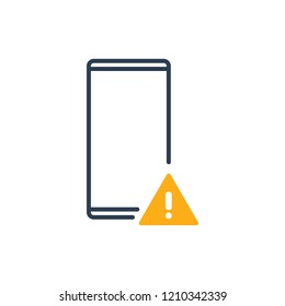 Simple Line of Cell Phone Vector Icon - error exclamation