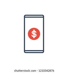 Simple Line of Cell Phone Vector Icon - finance money and dollar icon