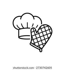 Simple Line Chef Hat and Oven Glove Kitchenware Cooking Icon