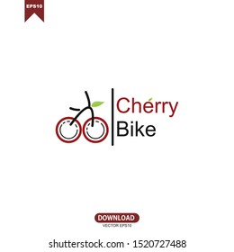 Simple line cherry bike concept logo vector template design